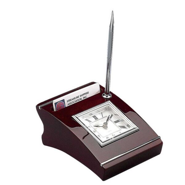 Heim Concept Silver Wood Clock with Cardholder and Pen