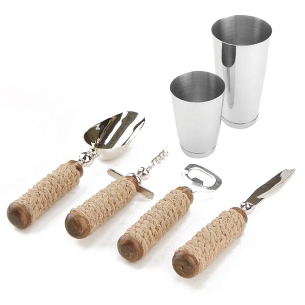 Mind Reader Rope Bar Utensil Set Silver Bottle Opener, Corkscrew, Ice Scoop and Knife 4-Piece Bar Tool Set