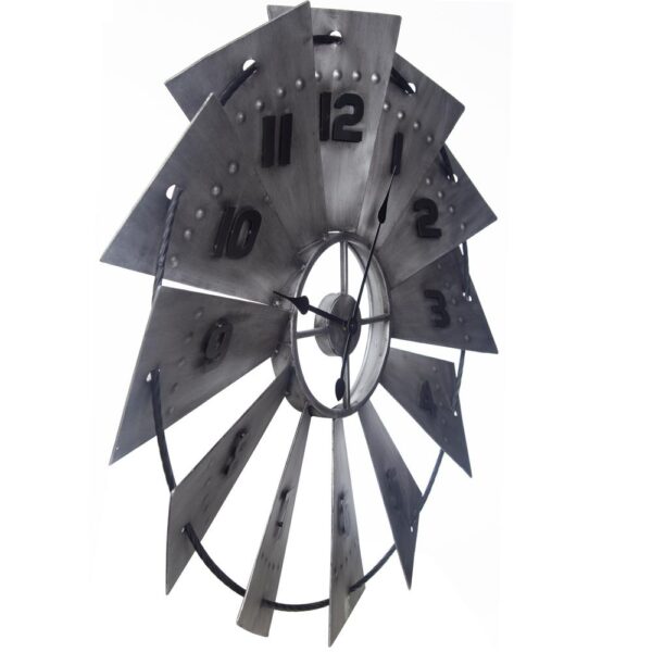 Pinnacle Windmill Galvanized Metal Silver Wall Clock