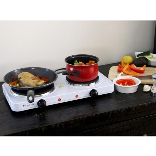 MegaChef Portable 2-Burner 7.25 in. Sleek White Hot Plate with Temperature Control