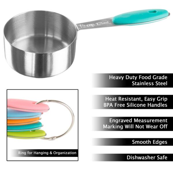 Classic Cuisine 5-Piece Stainless Steel with Silicone Measuring Cup Set
