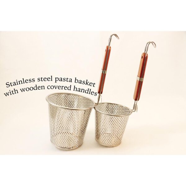 ExcelSteel 6.25 in. Stainless Steel Pasta Basket with Wood Covered Handles