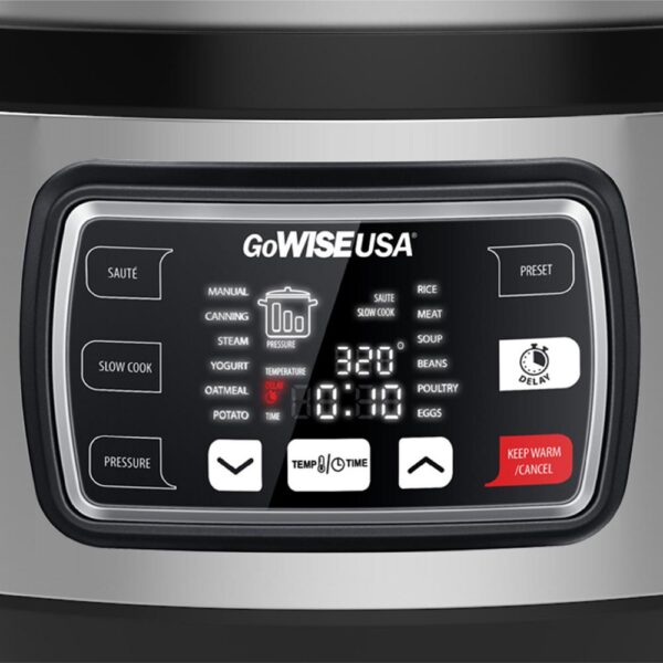 GoWISE USA Ovate 8.5 Qt. Stainless Steel Electric Pressure Cooker Oval with Accessories and 50-Recipes