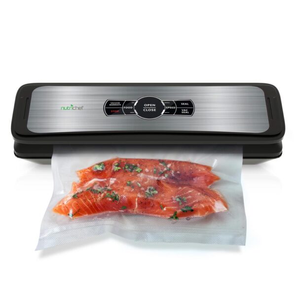 NutriChef White with Digital Scale 1-Touch Automatic Open and Close Food Vacuum Sealer Electric Air Sealing Preserver