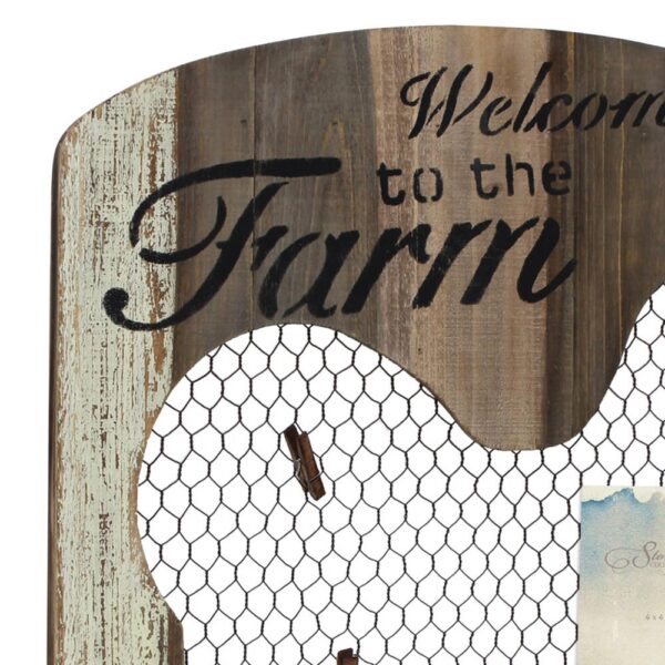 Stonebriar Collection 18 in. x 24 in. Brown Wooden Rooster Wall Decor with Metal Tray Mesh Message Board
