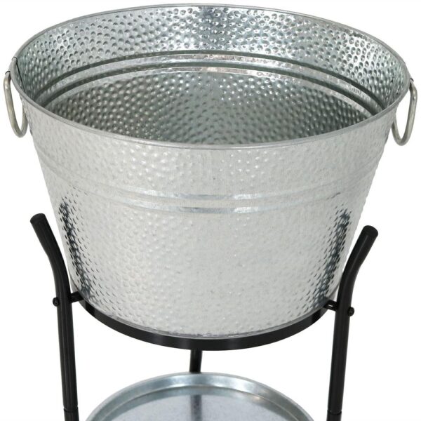 Sunnydaze Decor Pebbled Galvanized Steel Ice Bucket Drink Cooler with Stand and Tray