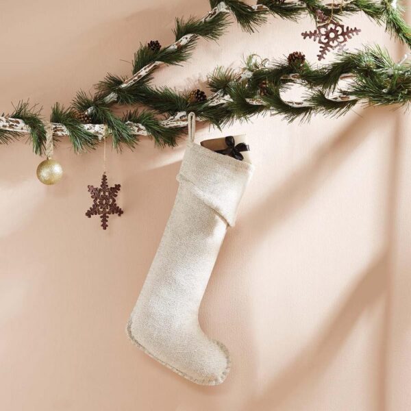 VHC Brands 20 in. Cotton Creme Nowell Farmhouse Christmas Decor Stocking