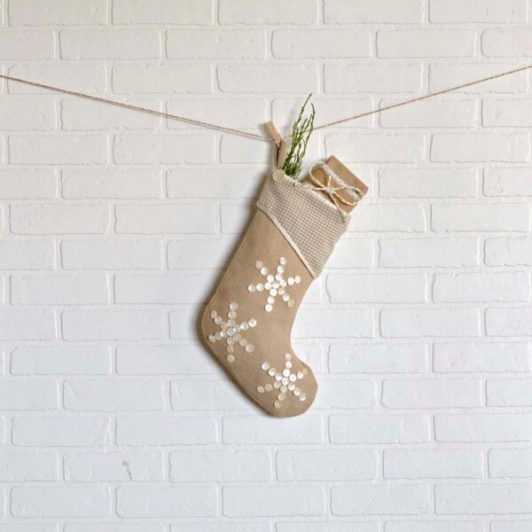 VHC Brands 15 in. Cotton Pearlescent Natural Tan Coastal Christmas Decor Stocking