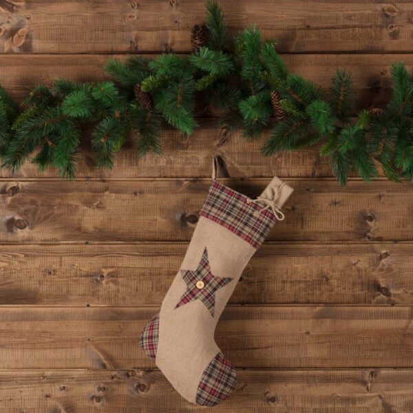 VHC Brands 20 in. Cotton/Jute Clement Natural Tan Rustic Christmas Decor Star Stocking