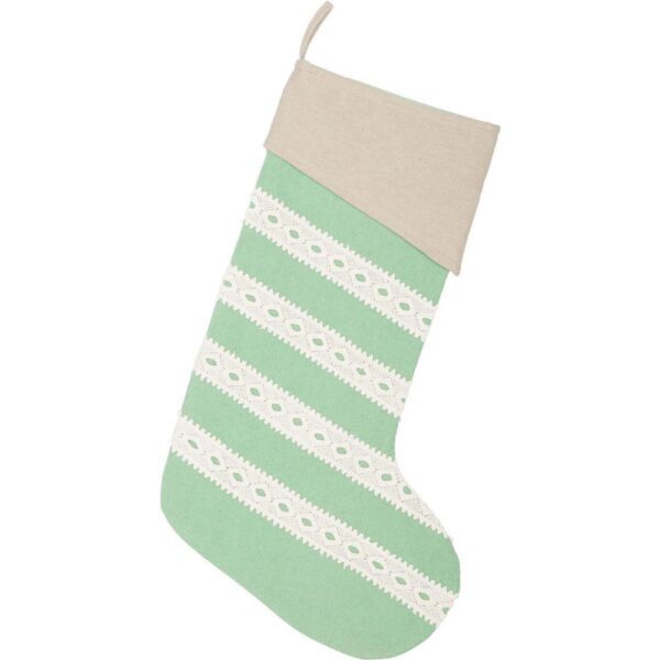 VHC Brands 20 in. Cotton and Felt Mint Margot Farmhouse Christmas Decor Stocking