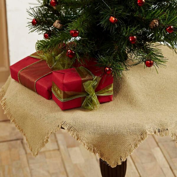 VHC Brands 21 in. Burlap Natural Tan Farmhouse Christmas Decor Mini Tree Skirt