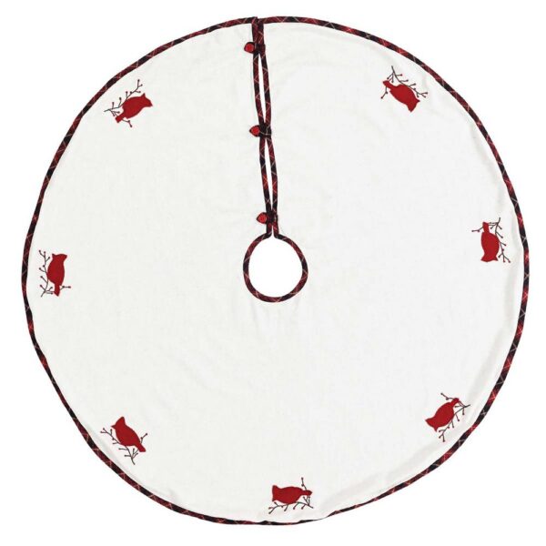 VHC Brands 48 in. Seasons Greetings Holly Berry Red Traditional Christmas Decor Tree Skirt