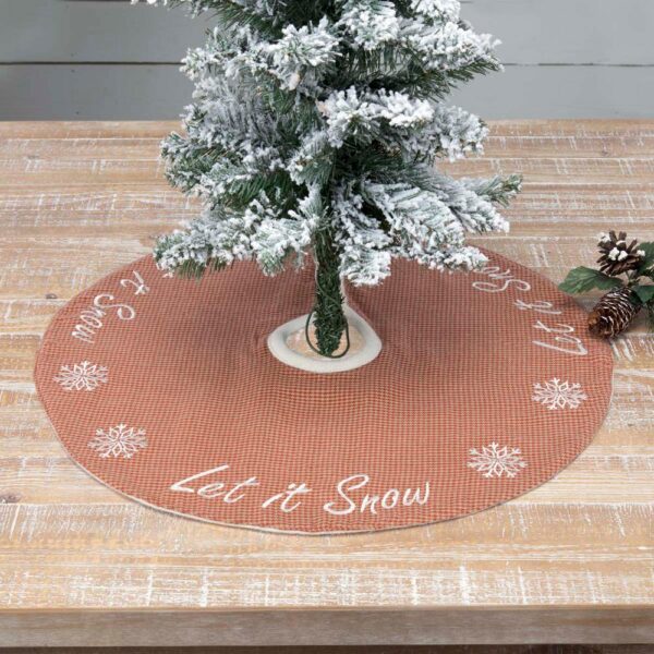 VHC Brands 21 in. Let It Snow Apple Red Farmhouse Christmas Decor Mini Tree Skirt