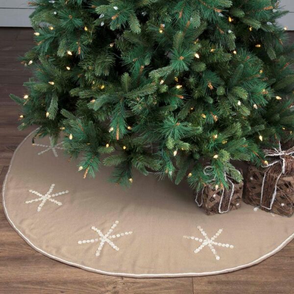 VHC Brands 55 in. Pearlescent Natural Tan Coastal Christmas Decor Tree Skirt