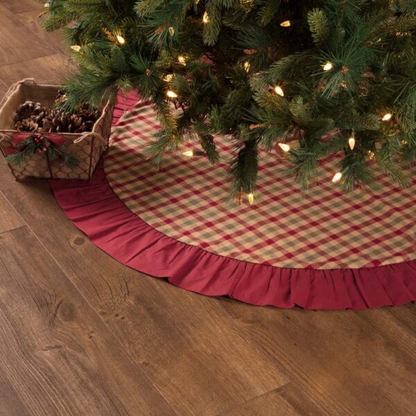 VHC Brands 48 in. Jonathan Plaid Natural Tan Traditional Christmas Decor Tree Skirt