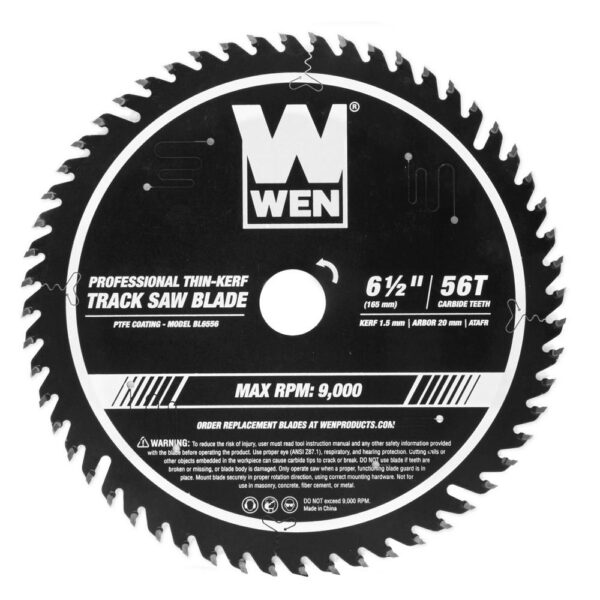 WEN 6.5 in. 56-Tooth Carbide-Tipped Thin-Kerf Professional ATAFR Track Saw Blade with PTFE Coating