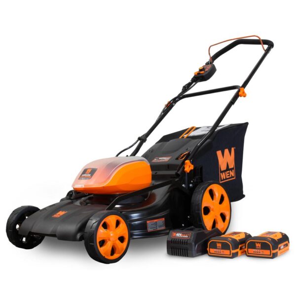 WEN 19 in. 40-Volt Max Lithium-Ion Cordless Battery 3-in-1 Walk Behind Push Lawn Mower - Two Batteries/Charger Included