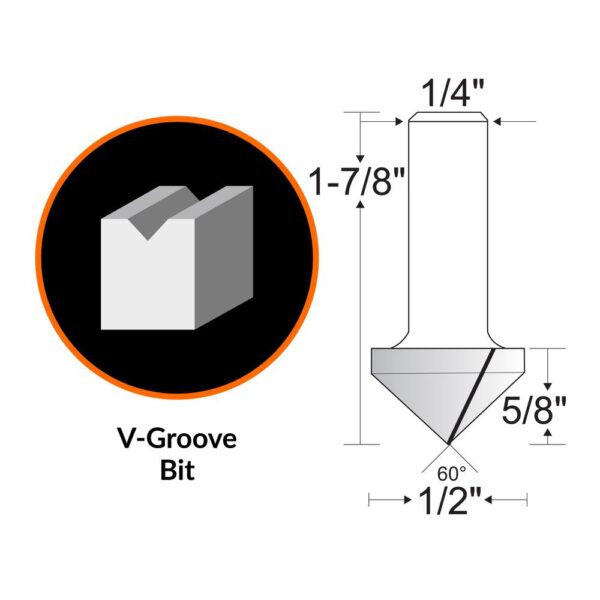 WEN 1/2 in. V-Groove Carbide Tipped Router Bit with 1/4 in. Shank and 5/8 in. Cutting Length