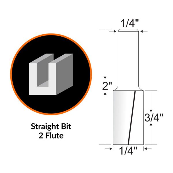 WEN 1/4 in. Straight 2-Flute Carbide Tipped Router Bit with 1/4 in. Shank and 3/4 in. Cutting Length