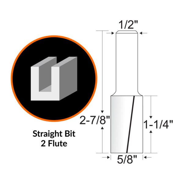 WEN 5/8 in. Straight 2-Flute Carbide Tipped Router Bit with 1/2 in. Shank