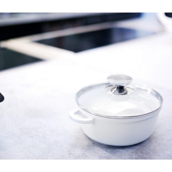 Berndes Vario Click Pearl 1.25 qt. Round Cast Aluminum Ceramic Nonstick Dutch Oven in White with Glass Lid