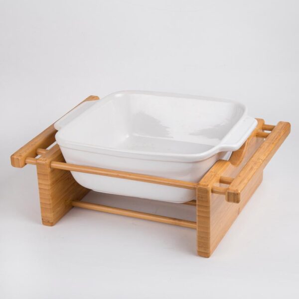 Creative Home Stoneware 9 in. x 9 in. Square Baking Pan Casserole Baking Dish with Bamboo Cradle for Cooking Cake Dinner Banquet