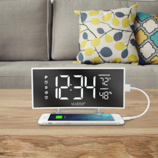 La Crosse Technology Curved Mirror LED Alarm Clock with Temperature & Humidity, USB Port