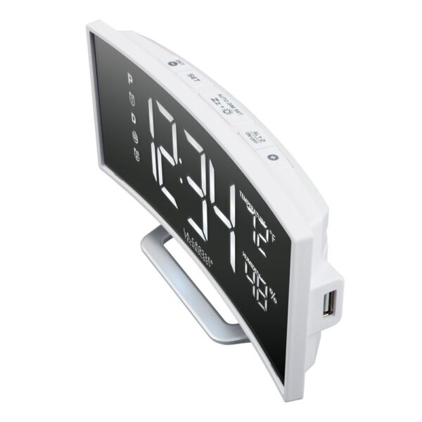 La Crosse Technology Curved Mirror LED Alarm Clock with Temperature & Humidity, USB Port