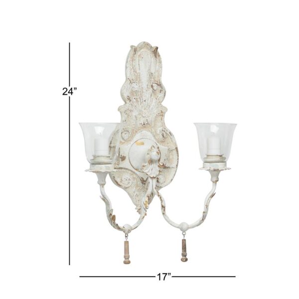 LITTON LANE Distressed White 2-Light Candle Sconce