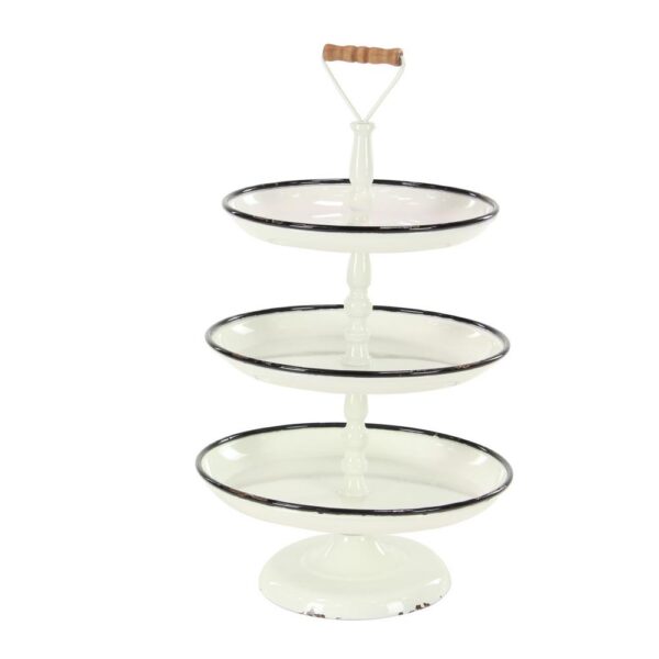 LITTON LANE Distressed White Decorative 3-Tier Tray with Black and Brown Accents