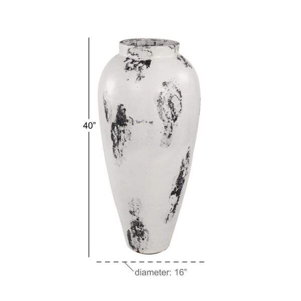 LITTON LANE Black and White Stoneware Floor Decorative Vase with Textured Brushstroke Detail