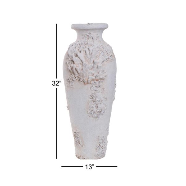 LITTON LANE Textural Tall White Large Floor Decorative Vase with Coral Nautical Decor
