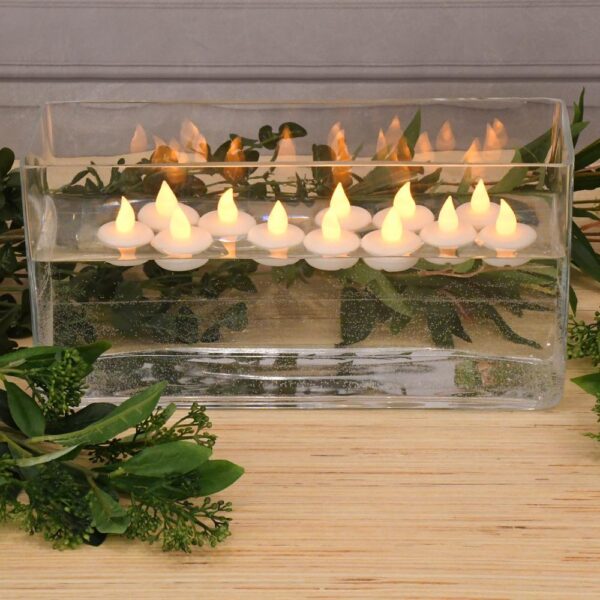 LUMABASE 1.25 in. x 1.25 in. x 1.25 in. Amber Floating LED Tea Light Candle (12-Count)