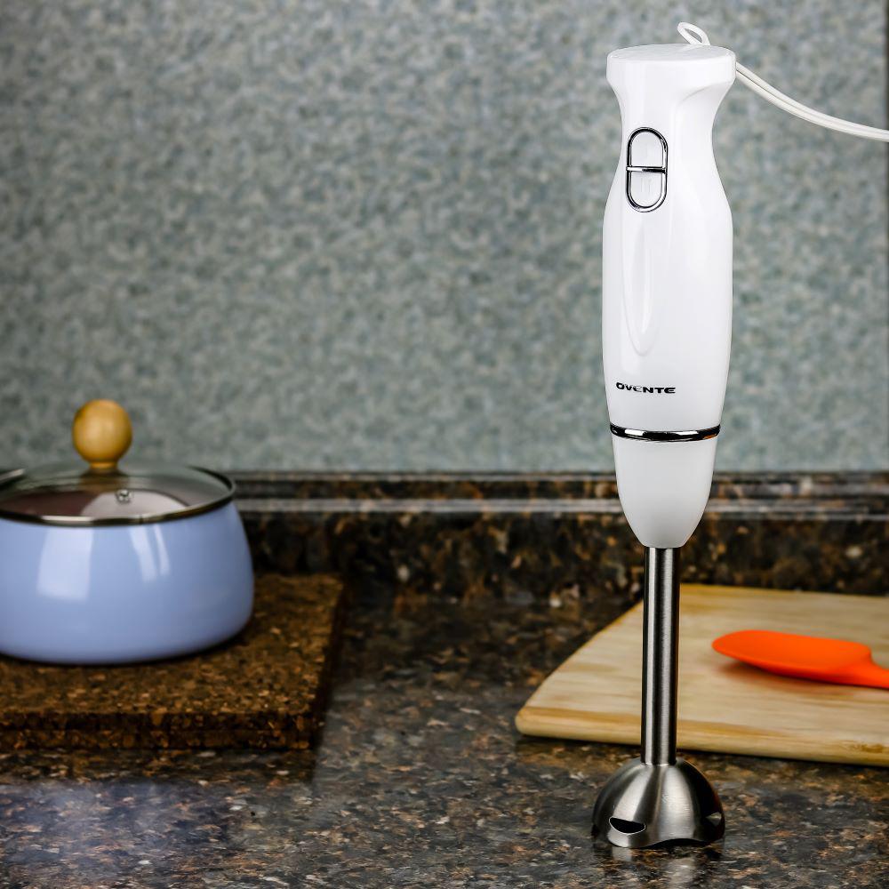 Ovente Electric Immersion Hand Blender Stainless Steel Blades White HS560W  814667023124