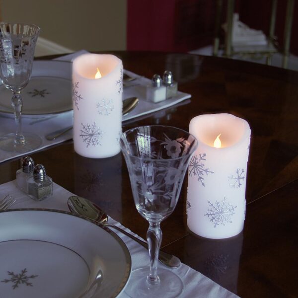 LUMABASE 6 in. Silver Snowflake Flameless Candles (Set of 2)