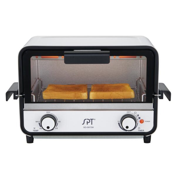 SPT Easy Grasp 800 W 2-Slice White Countertop Toaster Oven with Built-In Timer