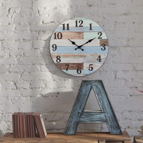 Stonebriar Collection Coastal Worn Blue and White Wooden Wall Clock