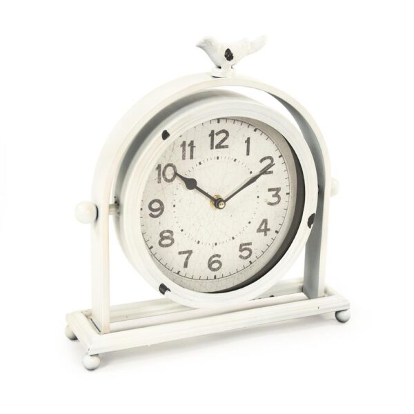 Zentique Vintage White Metal Hinged Bird Table Clock