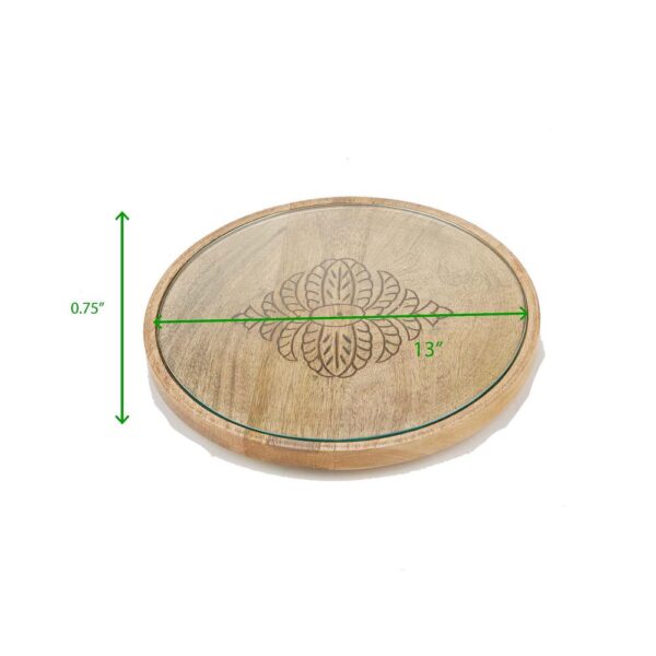 Mind Reader Brown Bamboo Serving Tray Round Cheese Platter Decorative Display Tray with Glass Top