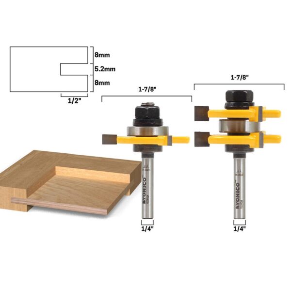 Yonico Plywood Tongue and Groove 1/4 in. Plywood 1/4 in. Shank Carbide Tipped Router Bit Set (2-Piece)